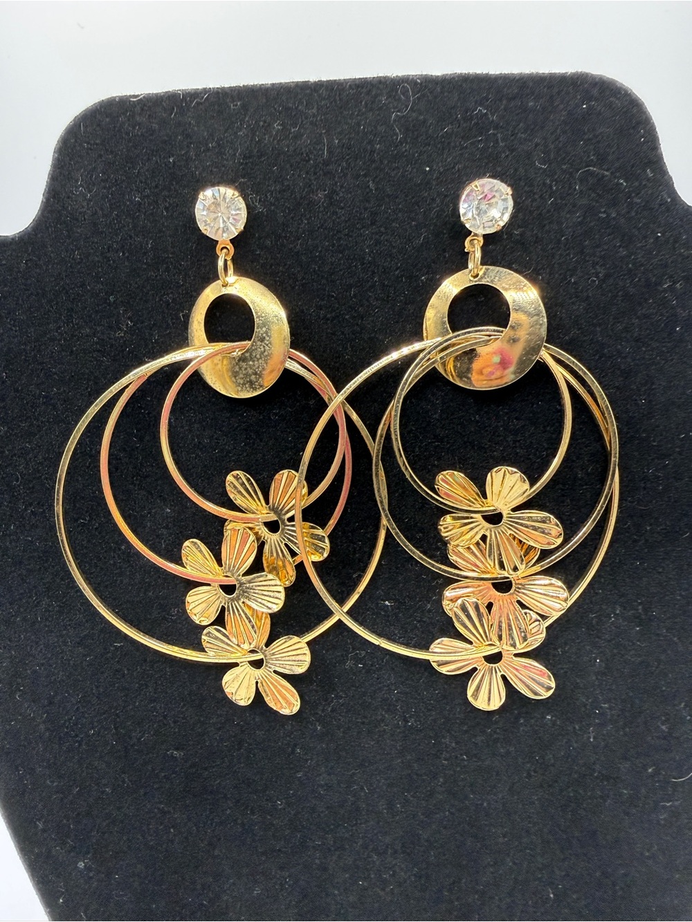 Gold Floral Hoop Drop Earrings - Women Jewelry